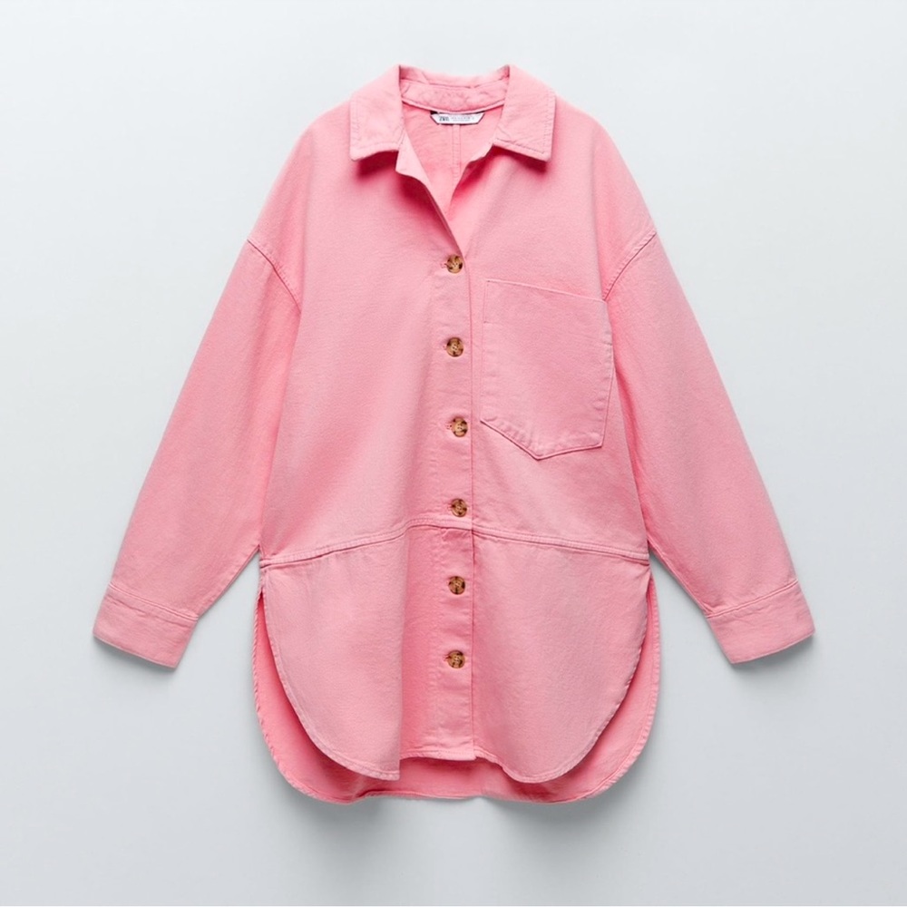 NWT Zara oversized pink denim shacket